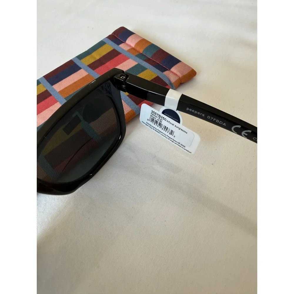 Peepers Harbor Sun Black Bifocal Sunglasses +2.50 UV400 Square Frame 3557B250
